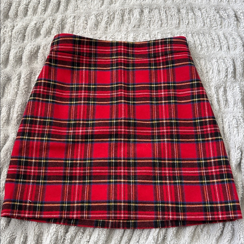 J Crew Factory Plaid Red Skirt